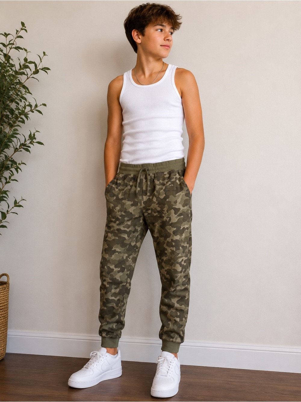 One Nation Boys 10/12 Husky Camo Jogger Pants Green Athletic Sweatpants